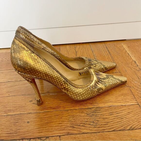 Gianmarco Lorenzi Python Leather Gold Heels - Picture 1 of 9